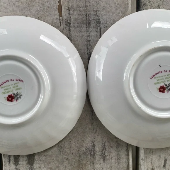 Vintage Royal Stafford Set Of 2 Roses to Remember Bone China Tea Saucers England - Picture 12 of 15